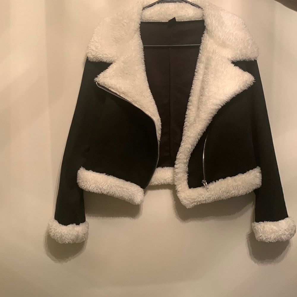 Open Front Metallic zipper Suede Jacket